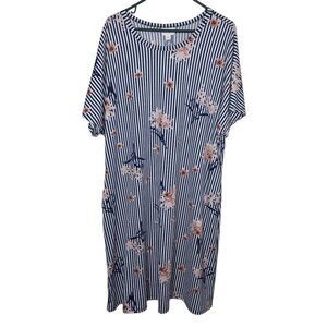 Lularoe Dress Pockets Marly Stripes Floral Womens Plus Size‎ 3X Short Sleeved